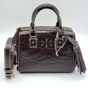 100% Authentic Tory Burch Thea Embosses Mini Web Satchel with 2 Straps Crossbody